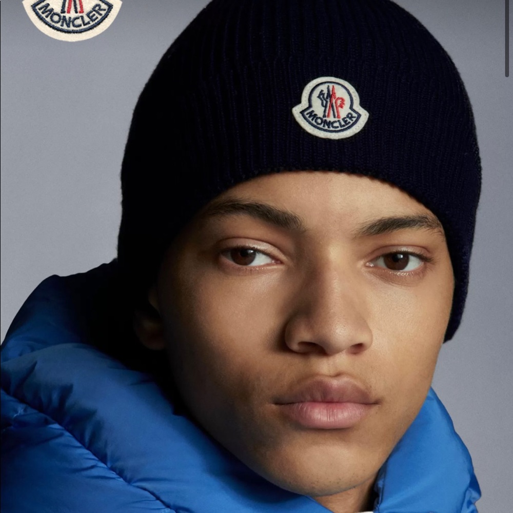 Moncler navy wool beanie new with tags unisex